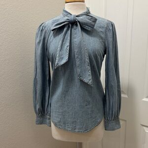 Lauren by Ralph Lauren Denim Bow Tie Blouse
